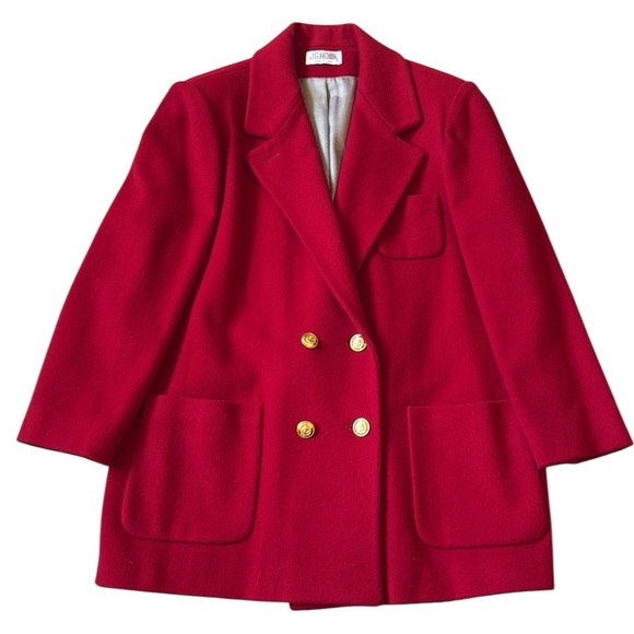 Vintage 70’s J.G. Hook Cherry Red Double-Breasted Wool Coat Gold Buttons USA 16 - Picture 1 of 16
